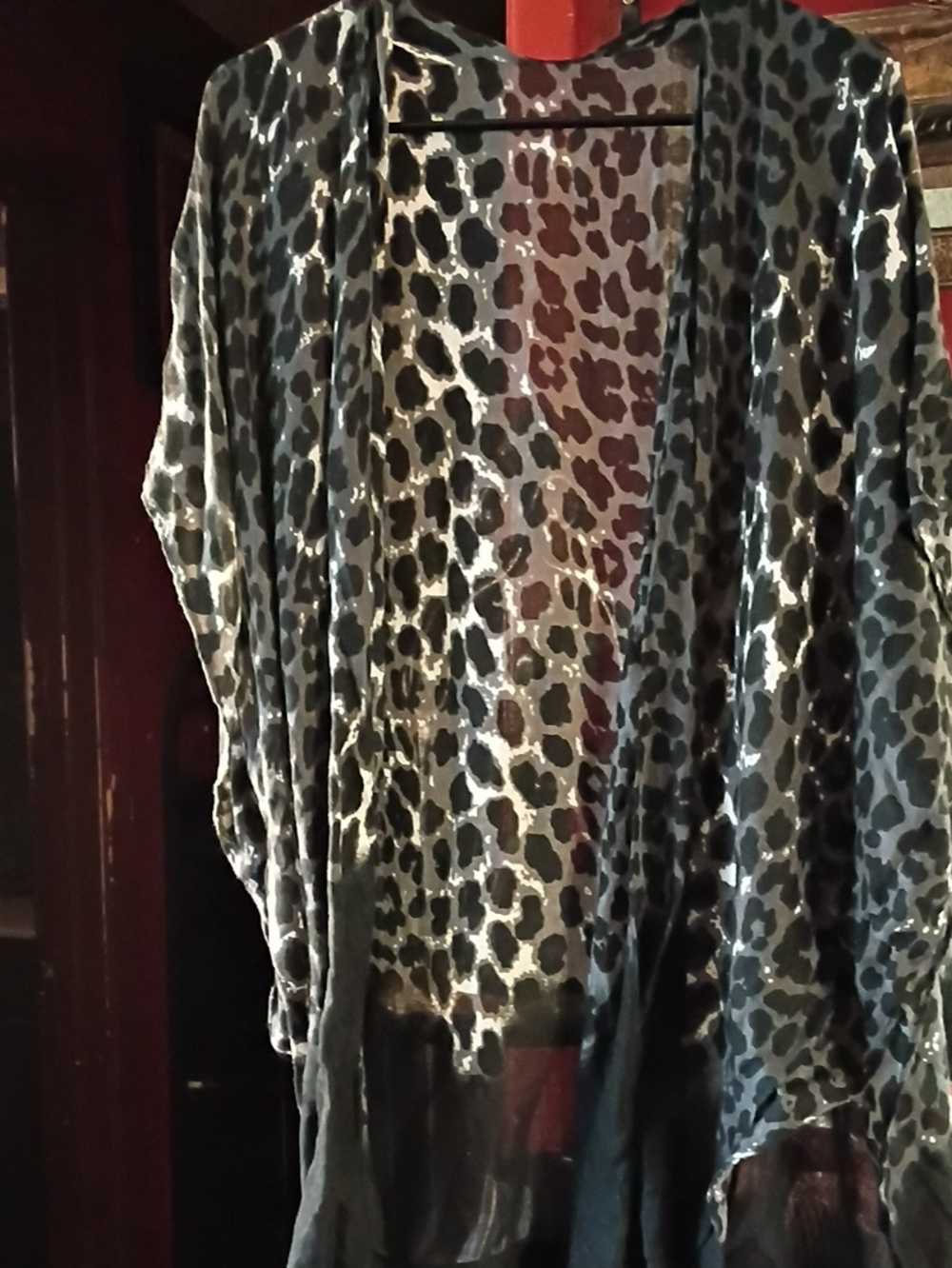 Leopard Print Sheer Open-Front Jacket - Black